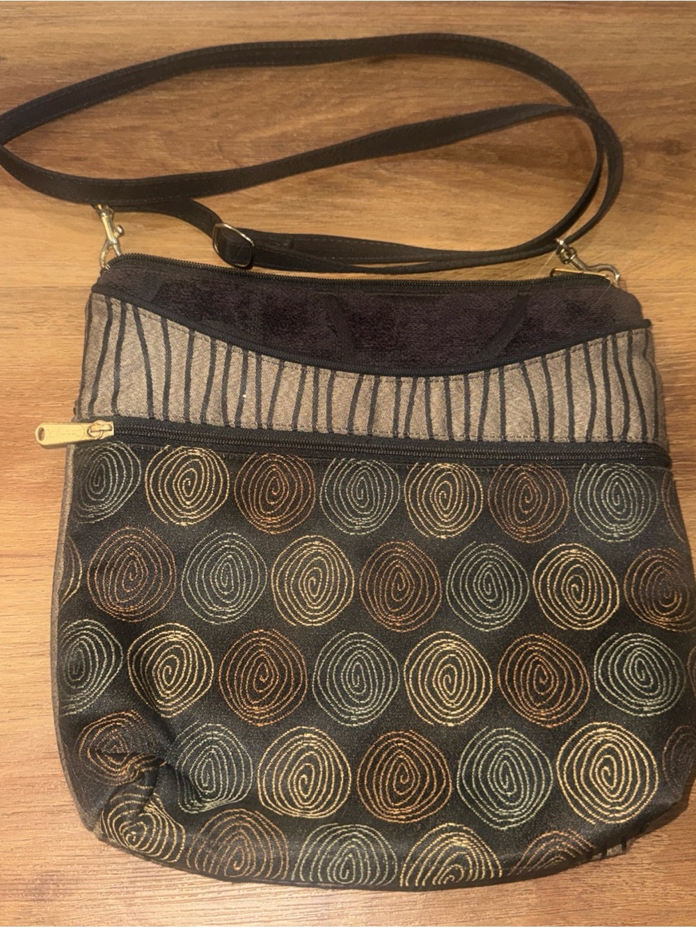 Danny K. Crossbody Bag Womens Medium Black Swirl Jacquard Zip Purse USA Made